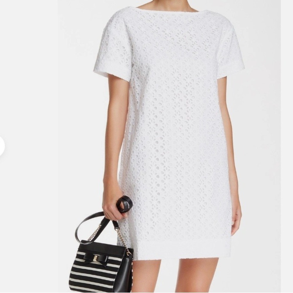 Kate Spade White Cotton Eyelet Crochet Bachelorette Beach Shirt Shift Dress 12